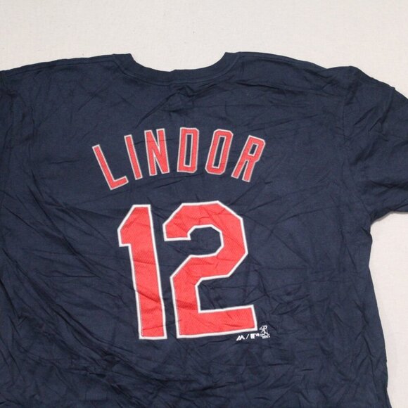 Majestic Men Blue Cleveland Indians Tee Shirt Lindor 12 - Picture 3 of 10